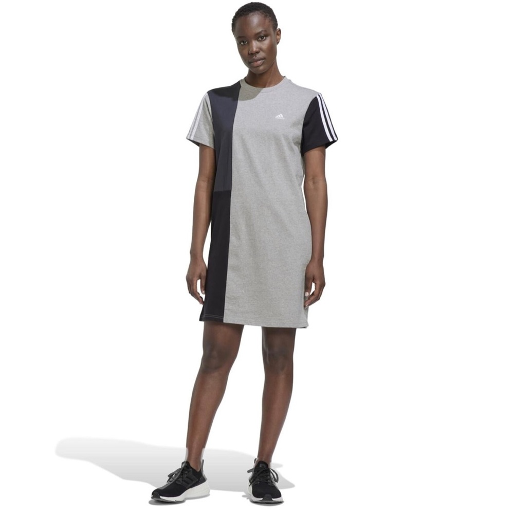 Adidas Colorblock T-Shirt Dress Grey Black Colorblock Large!